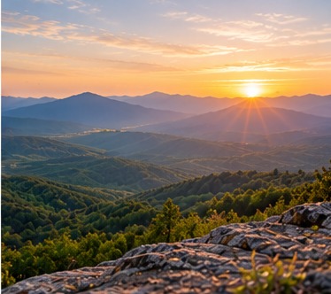 Sunrise over mountains representing hope and progress